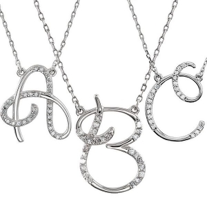 Personalized Diamond Cursive Initial Pendant Necklace Sterling Silver - All
