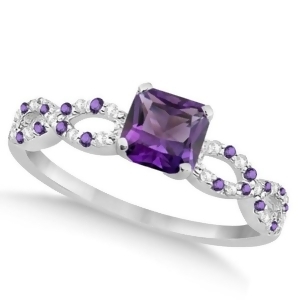 Diamond and Amethyst Princess Infinity Engagement 14k W. Gold 1.50ct - All