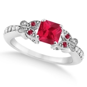 Butterfly Ruby and Diamond Princess Engagement Ring 14k W. Gold 1.31ct - All