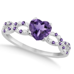 Diamond and Amethyst Heart Infinity Engagement Ring 14k W Gold 1.50ct - All