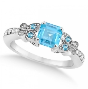 Butterfly Blue Topaz and Diamond Princess Ring 14K White Gold 1.33ct - All