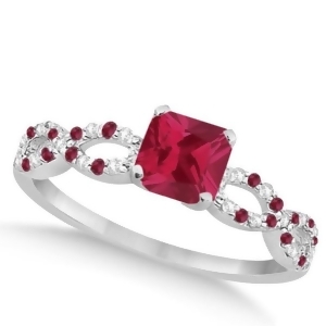 Diamond and Ruby Princess Infinity Engagement Ring 14k White Gold 1.50ct - All