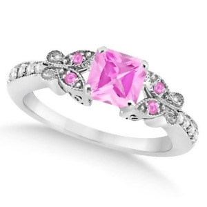 Butterfly Pink Sapphire and Diamond Princess Ring 14K White Gold 1.33ct - All
