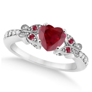 Butterfly Genuine Ruby and Diamond Heart Engagement 14k W Gold 1.31ct - All