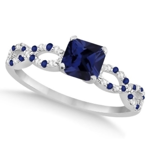 Diamond and Blue Sapphire Princess Infinity Ring 14k White Gold 1.50ct - All
