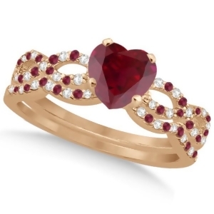 Ruby and Diamond Heart Infinity Heart Bridal Set 14k Rose Gold 1.75ct - All
