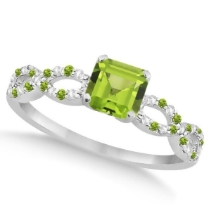 Diamond and Peridot Princess Infinity Engagement Ring 14k W. Gold 1.31ct - All