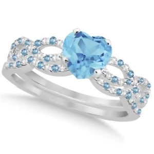 Blue Topaz and Diamond Heart Infinity Bridal Set 14k White Gold 1.74ct - All