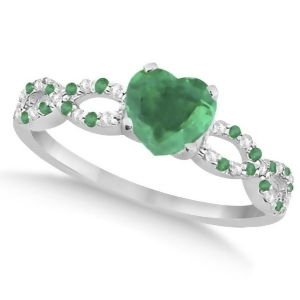 Diamond and Emerald Heart Infinity Engagement Ring 14k White Gold 1.31ct - All
