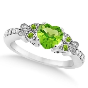 Butterfly Genuine Peridot and Diamond Heart Engagement 14k W Gold 1.31ct - All