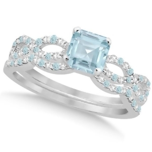 Aquamarine and Diamond Princess Infinity Bridal Set 14k W. Gold 1.74ct - All