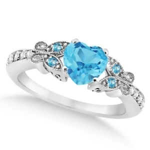 Butterfly Blue Topaz and Diamond Heart Engagement Ring 14K W Gold 1.33ct - All