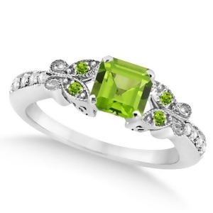 Butterfly Genuine Peridot and Diamond Princess Ring 14k W. Gold 1.31ct - All