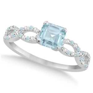 Diamond and Aquamarine Princess Infinity Engagement 14k W Gold 1.50ct - All