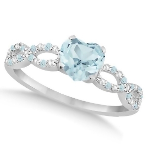 Diamond and Aquamarine Heart Infinity Engagement Ring 14k W Gold 1.50ct - All