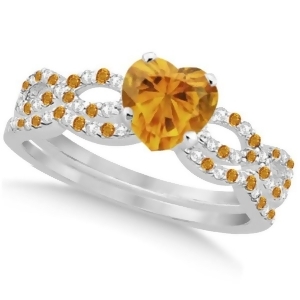 Citrine and Diamond Heart Infinity Style Bridal Set 14k W Gold 1.74ct - All