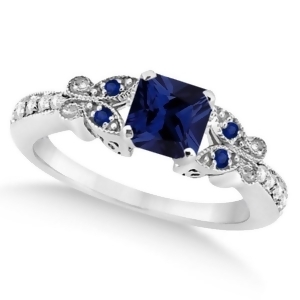 Butterfly Blue Sapphire and Diamond Princess Ring 14K W. Gold 1.33ct - All
