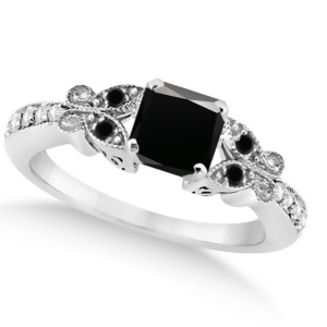 Butterfly Black and White Diamond Princess Engagement 14K W Gold 1.27ct - All