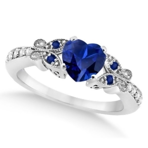 Butterfly Blue Sapphire and Diamond Heart Engagement 14K W Gold 1.33ct - All