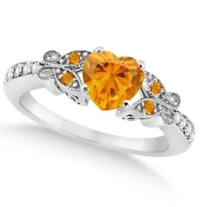 Butterfly Genuine Citrine and Diamond Heart Engagement 14K W Gold 1.33ct - All