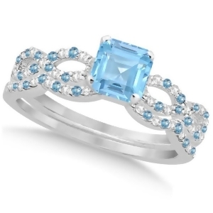 Blue Topaz and Diamond Princess Infinity Bridal Set 14k W. Gold 1.74ct - All