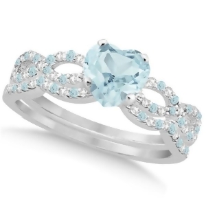 Aquamarine and Diamond Heart Infinity Style Set 14k White Gold 1.74ct - All