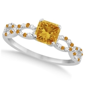 Diamond and Citrine Princess Infinity Engagement Ring 14k W. Gold 1.50ct - All