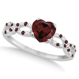 Diamond and Garnet Heart Infinity Engagement Ring 14k White Gold 1.50ct - All