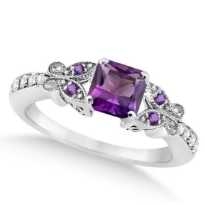 Butterfly Amethyst and Diamond Princess Engagement 14k W Gold 1.28ct - All