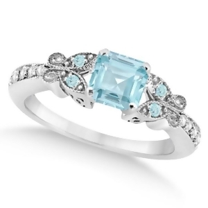 Butterfly Aquamarine and Diamond Princess Engagement 14k W Gold 1.33ct - All