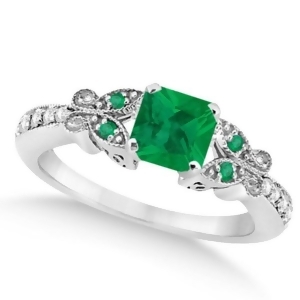 Butterfly Genuine Emerald and Diamond Princess Ring 14k W. Gold 1.31ct - All