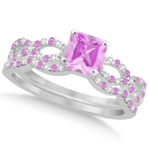 Pink Sapphire and Diamond Princess Infinity Bridal Set 14k W Gold 1.74ct - All