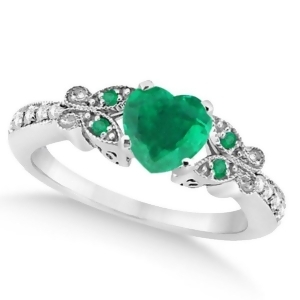 Butterfly Genuine Emerald and Diamond Heart Engagement 14K W Gold 1.31ct - All