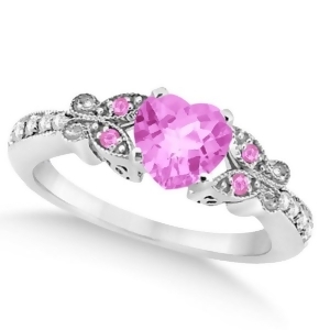 Butterfly Pink Sapphire and Diamond Heart Engagement 14k W Gold 1.33ct - All