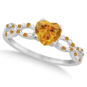 Diamond and Citrine Heart Infinity Engagement Ring 14k White Gold 1.50ct - All