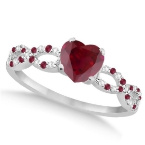Diamond and Ruby Heart Infinity Engagement Ring 14K White Gold 1.50ct - All