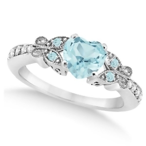 Butterfly Aquamarine and Diamond Heart Engagement 14K White Gold 1.33ct - All