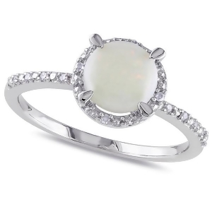 Opal and Halo Diamond Ring Side Stone Accents Sterling Silver 1.05ct - All