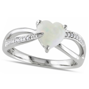 Heart Shaped White Opal Solitaire and Diamond Ring in Silver 0.99ct - All