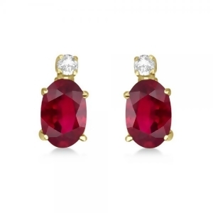 Oval Ruby Stud Earrings with Diamonds 14k Yellow Gold 0.43ct - All