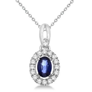 Oval Sapphire and Diamond Halo Pendant Necklace in 14K White Gold 0.61ct - All