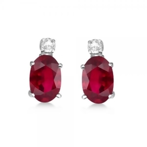 Oval Ruby Stud Earrings with Diamonds 14k White Gold 0.43ct - All