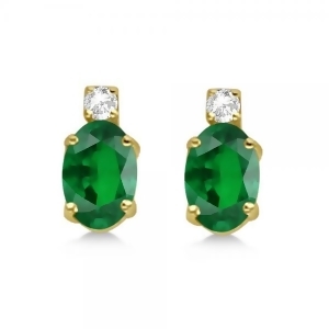 Oval Emerald Stud Earrings with Diamonds 14k Yellow Gold 0.43ct - All