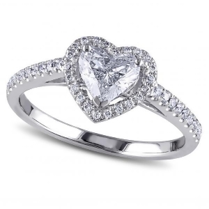 Heart Shaped Diamond Halo Engagement Ring in 14k White Gold 1.00ct - All
