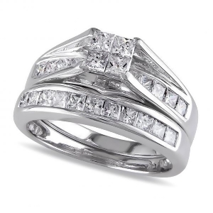 Bridal Ring Set with Princess Cut Diamonds 14k White Gold 1.00ct - All
