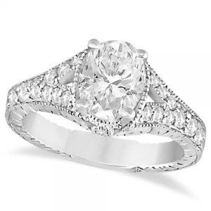 Antique Art Deco Oval Diamond Engagement Ring 14K White Gold 1.03ct - All