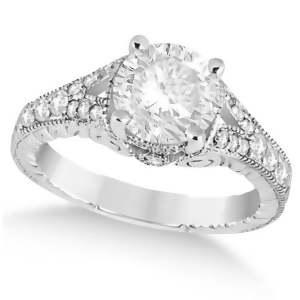 Antique Art Deco Round Diamond Engagement Ring 14k White Gold 1.03ct - All