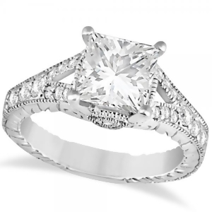 Antique Princess Cut Diamond Engagement Ring 14K White Gold 1.03ct - All