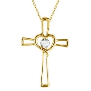 Diamond Heart on Cross Pendant Fancy Necklace in 14k Yellow Gold - All