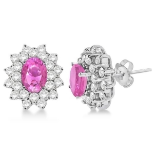 Diamond and Oval Cut Pink Sapphire Earrings 14k White Gold 3.00ctw - All